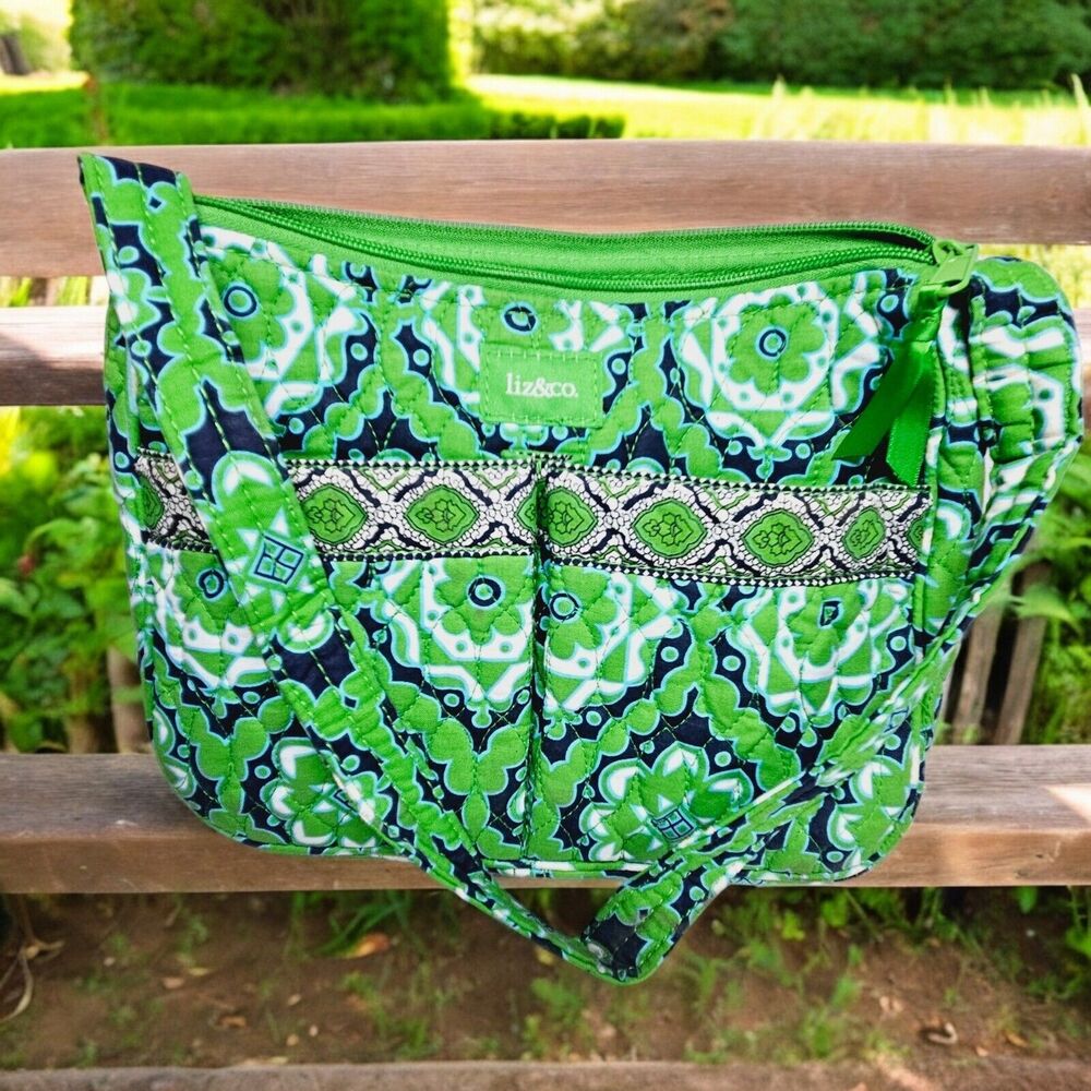 Liz & Co Quilted Green Purse Bohemian Bag Grannycore Beach Mandala Washable